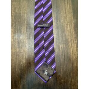 JACQUES BRITT Men's Purple Brown Diagonal Striped Silk Tie 100% Silk